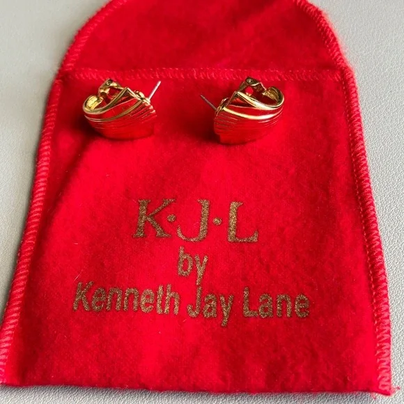 Vtg Kenneth Jay Lane KJL Interchangeable Gold-tone Mod Colorful Pierced Earrings - Picture 8 of 10
